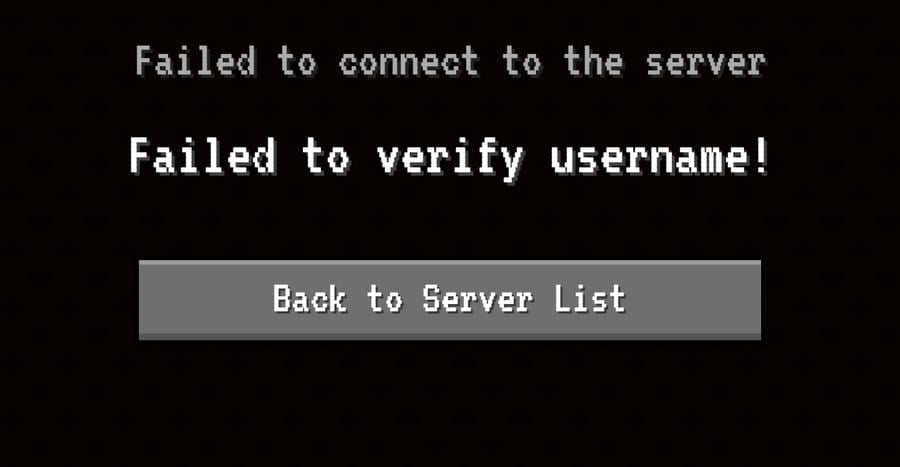 Minecraft error: Failed to verify username