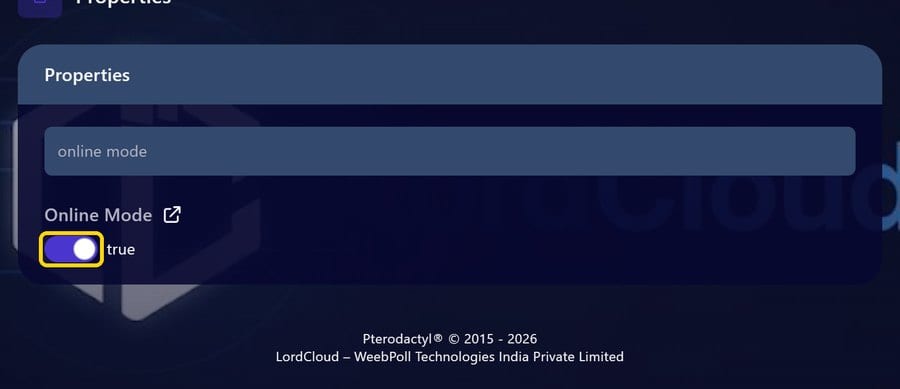 Online Mode is ON (true) by default