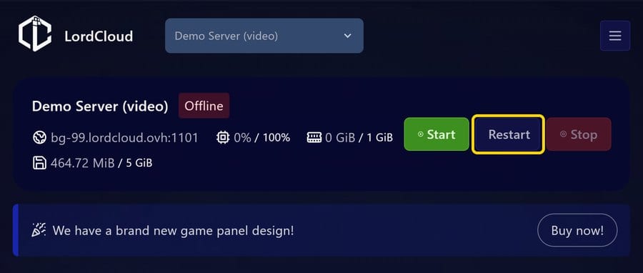 Restart the server from the console