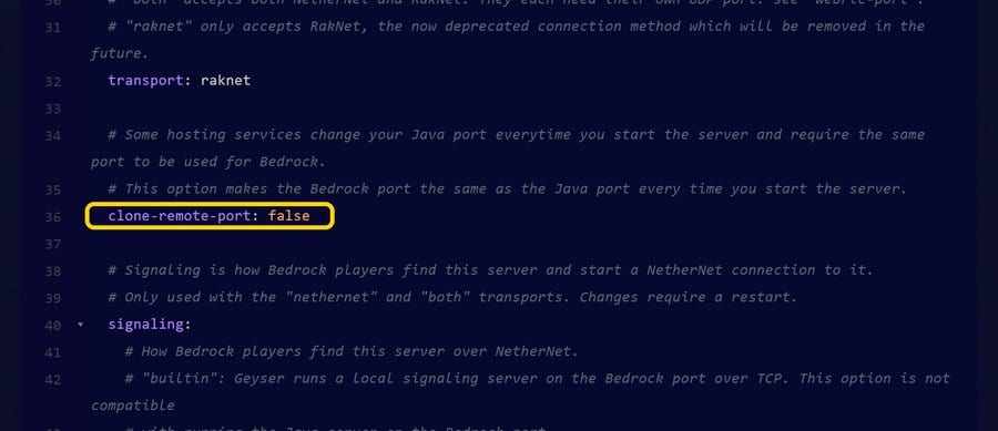 clone-remote-port is false by default in Geyser config.yml