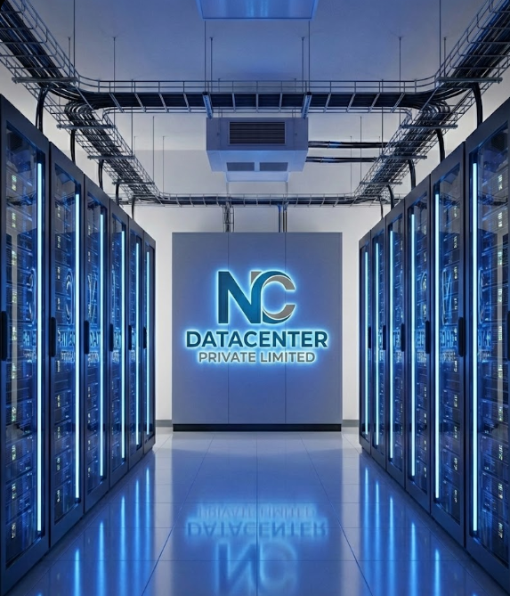 A powerful server rack with glowing purple lights, representing robust hosting infrastructure